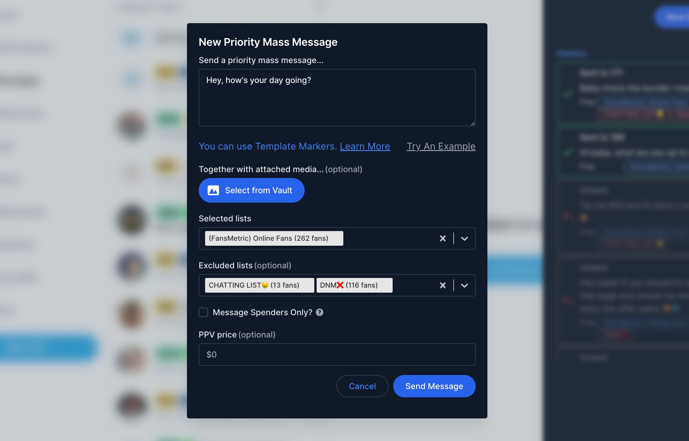 onlyfans priority smart mass message form