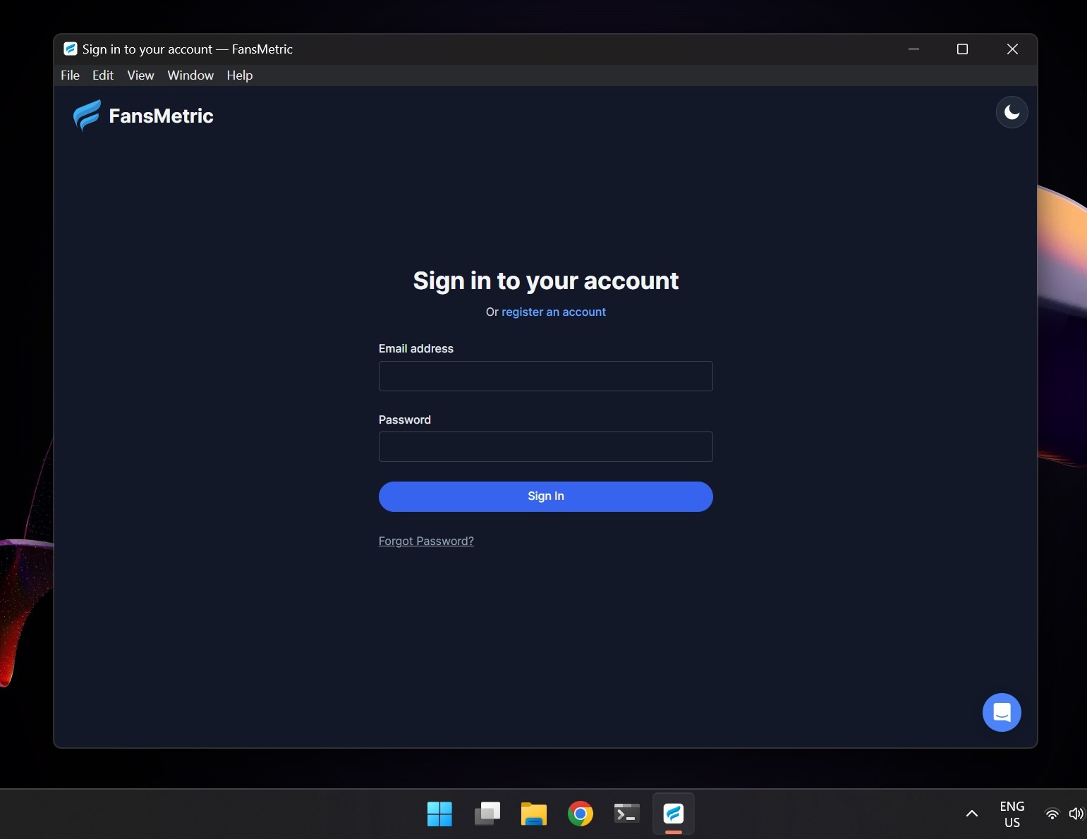 sign in fansmetric desktop app windows