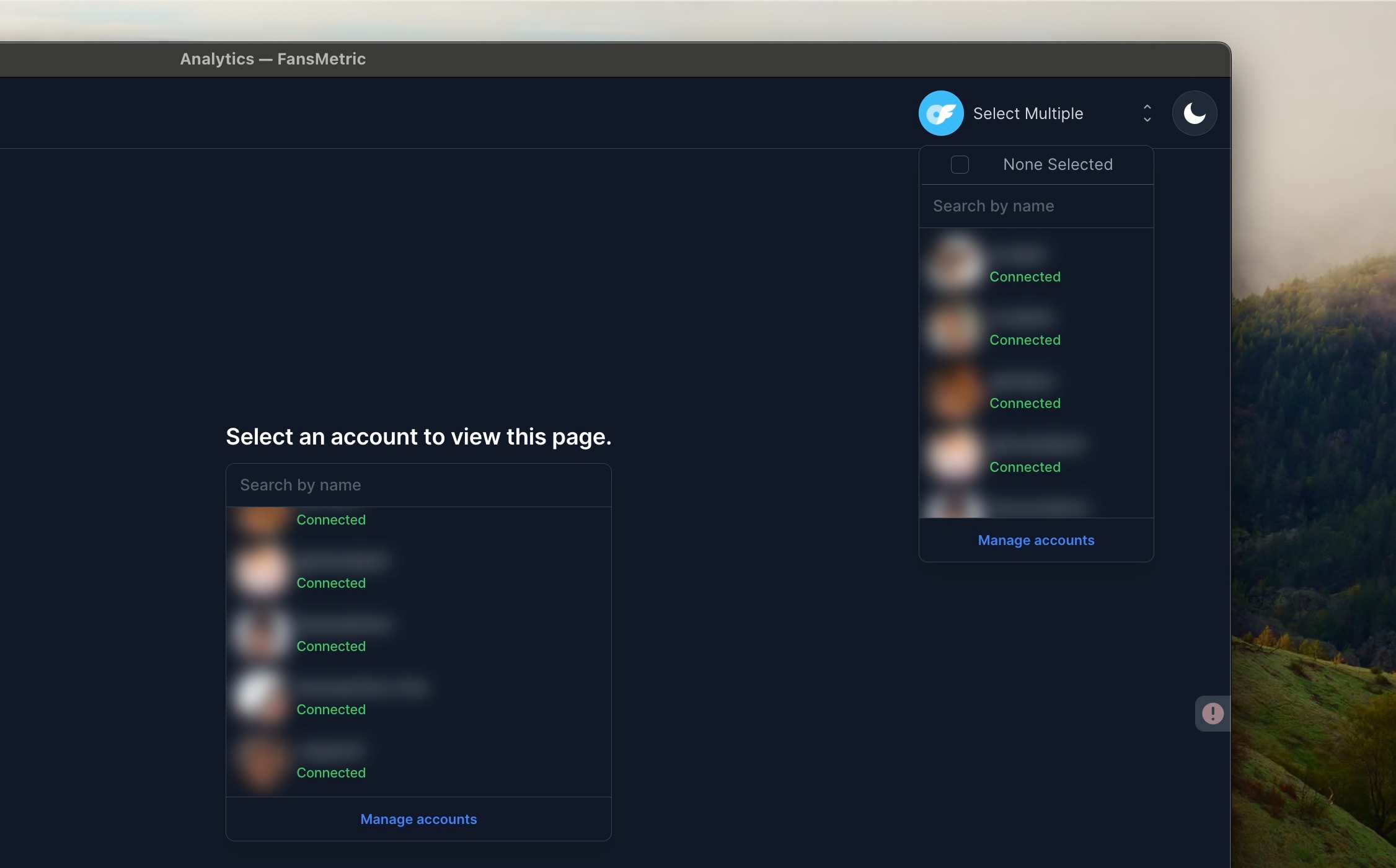selecting onlyfans accounts on fansmetric