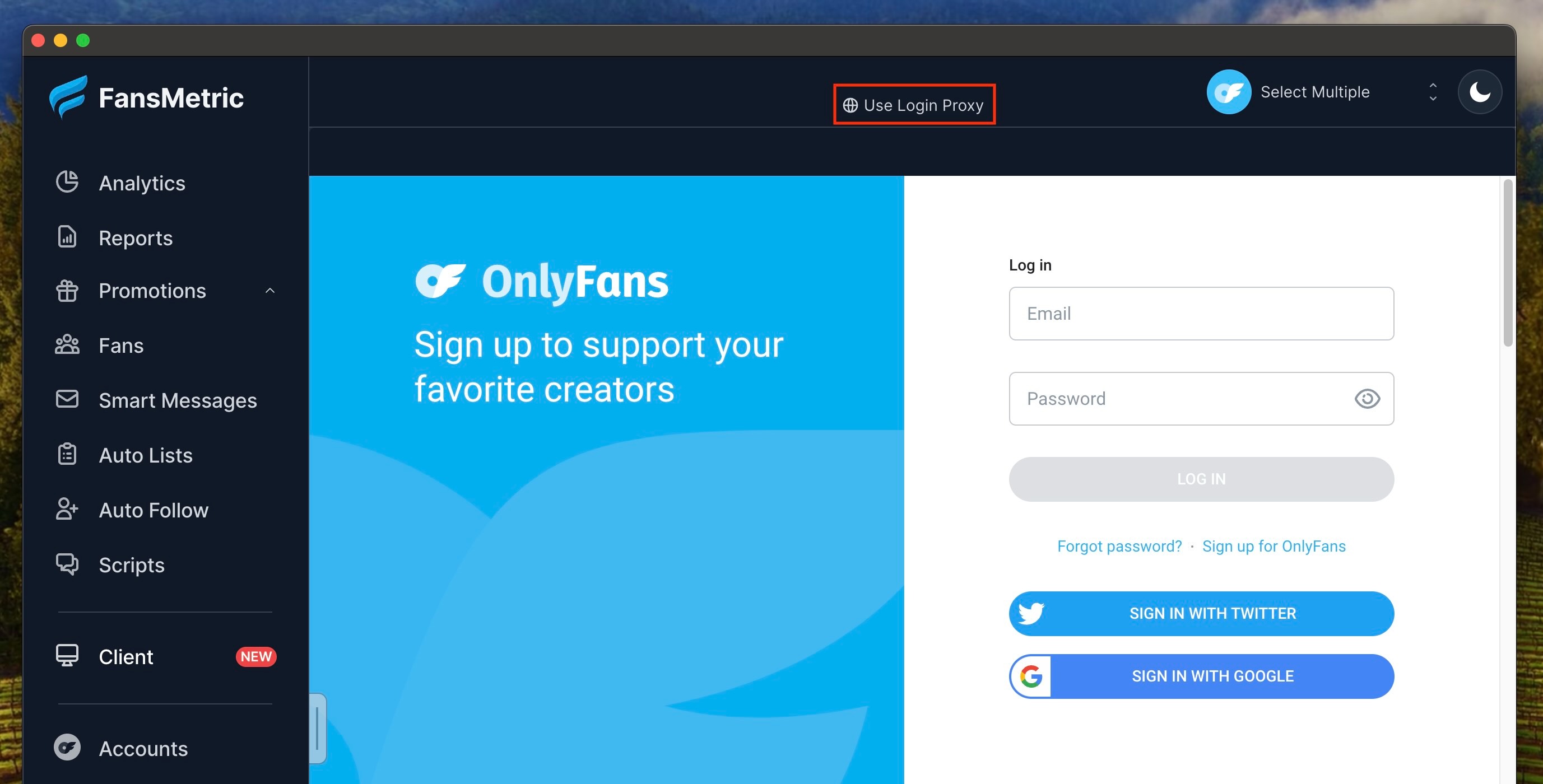 fansmetric use onlyfans login proxy 