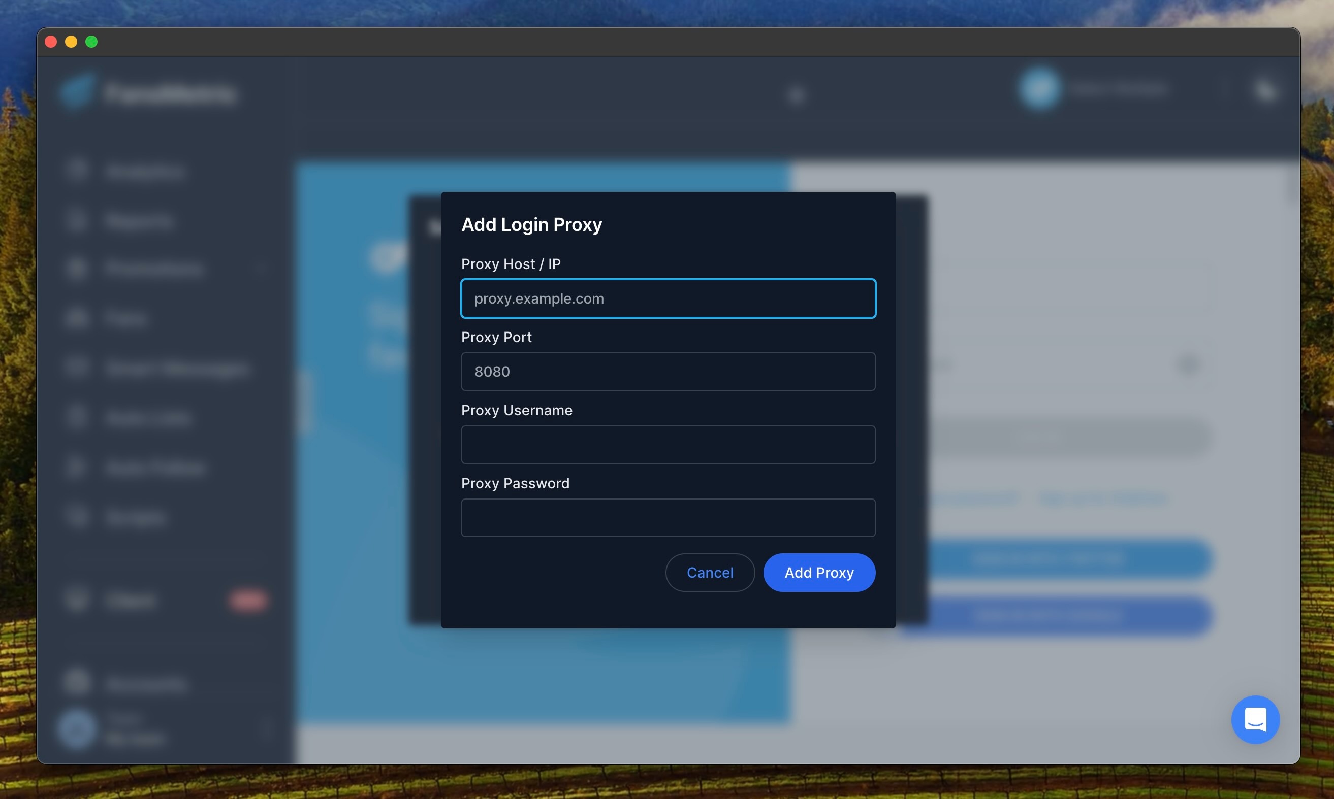 fansmetric configure login proxy for onlyfans