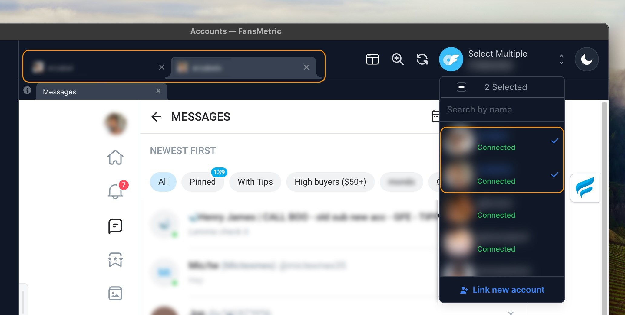 fansmetric switching between onlyfans creator page profiles
