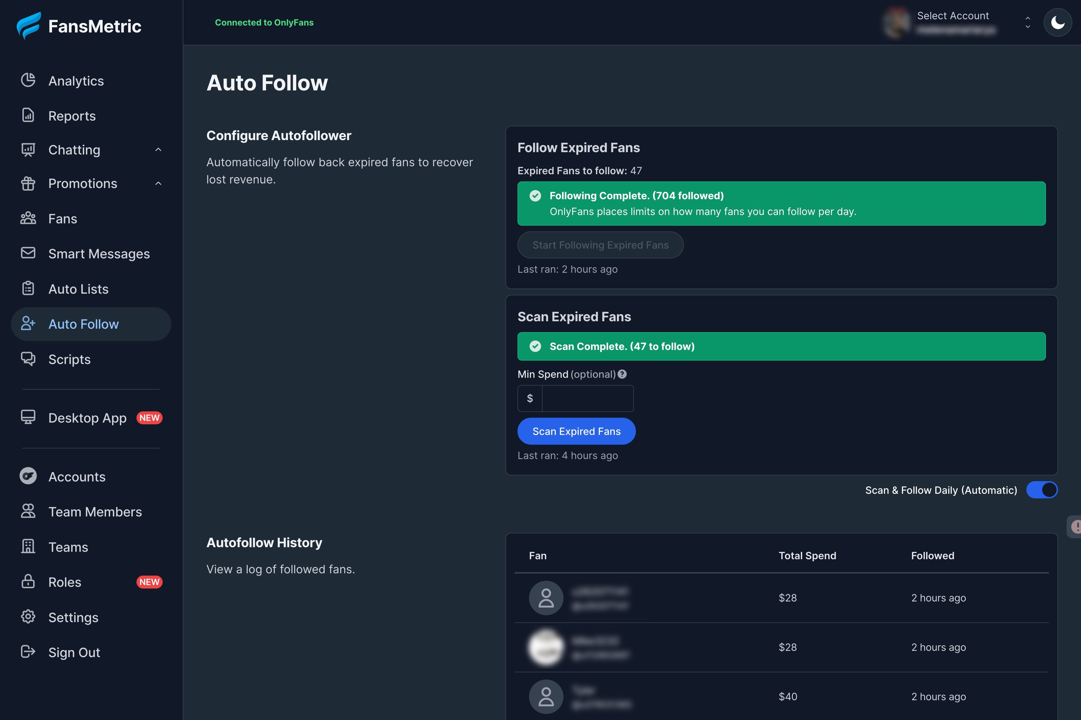 fansmetric onlyfans auto expired fans follow back bot