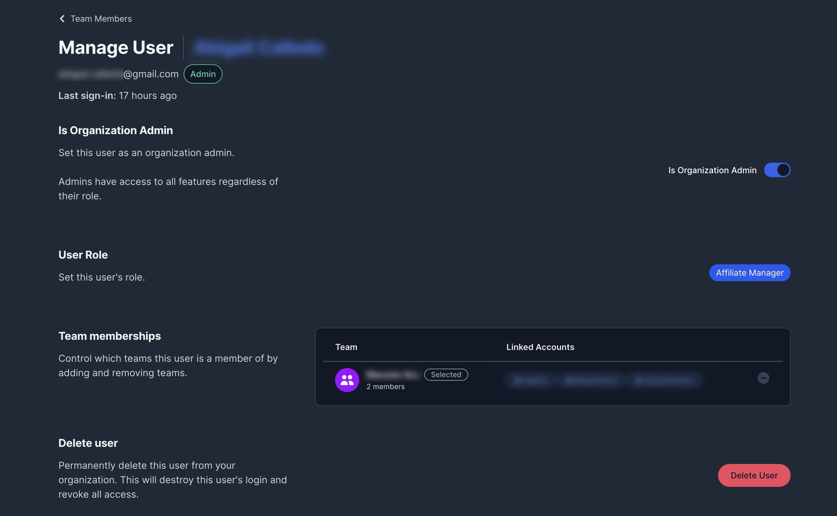 manage users on fansmetric